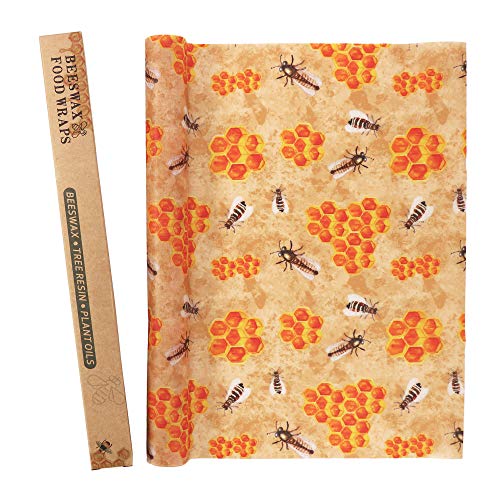 KYONANO Envoltorio Cera De Abeja, Papel de Cera de Abeja Alimentos Reutilizable Beeswax Food Wrap, Papel de Cera de Abeja Mantiene Alimentos Fresco(33x100cm)