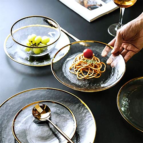 La creatividad Bandejas, oro embutido borde del vidrio de Alimentos plato for servir fruta de postre pastel de ensalada como plato bandeja de comida Pasta contenedor de almacenamiento principal occide
