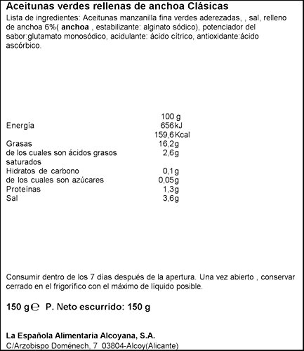 La Española - Aceitunas verdes rellenas de anchoa clásicas - 150 g