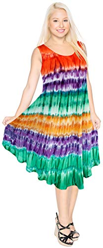 LA LEELA para Mujer Cubierta Suelta de baño Bikini Traje de baño de Color Calabaza Naranja Vestido de la Playa de Talla Grande
