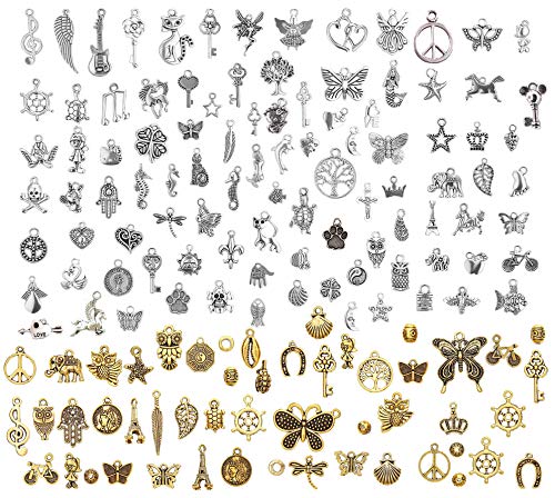 LABOTA 150 piezas Colgantes tibetanos del encanto de plata retro al por mayor mezclados para de la joyería de bricolaje, llaveros, pulseras, collares, pendientes
