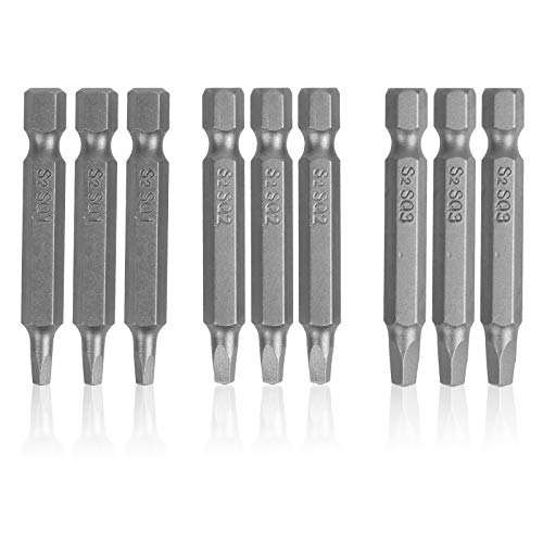 LAITER 9 piezas Puntas de destornillador de cabeza cuadrada magnéticas 1/4 ″ Varilla de vástago hexagonal Broca SQ1 SQ2 SQ3 Destornillador Destornillador 50 mm de largo Acero al carbono S2