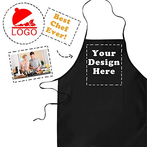 LaMAGLIERIA Delantal de Cocina Personalizado con Foto y Texto - Delantal para Chef y para Barbacoa, Negro