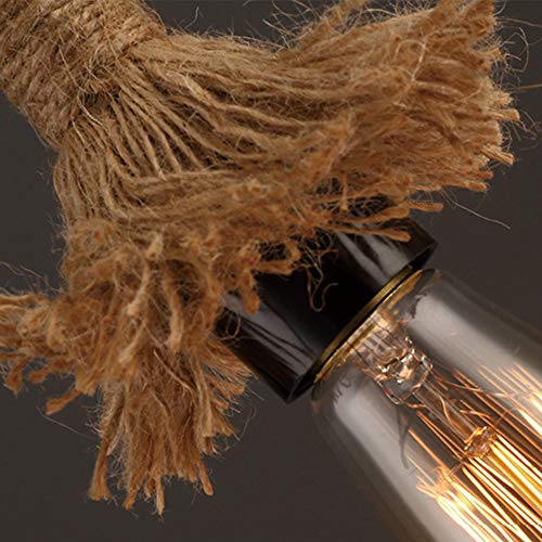 Lámpara colgante industrial, XINYANSEE cuerda doble de cabeza de cáñamo Iluminación colgante para comedor, sala, restaurante, bar, cafetería - longitud 100cm(50cm+50cm)