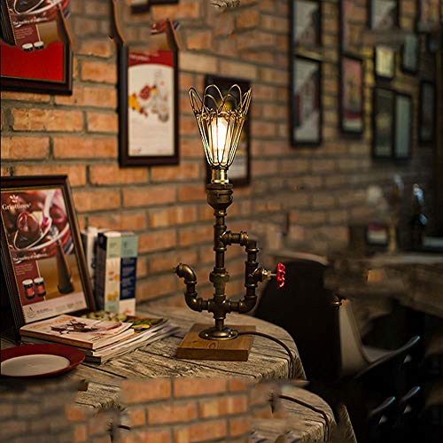 Lámpara de mesa retro de la lámpara de mesa del hierro labrado de DIY con el tenedor de la lámpara E27, lámpara de mesa baja de la tabla del loft de la decoración del abeto que adorna la sala de estar