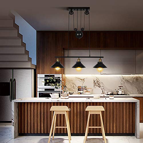 Lámpara de techo de tres luces, isla de cocina, regulable, industrial, rústica, firme, vintage, para cocina, comedor, hogar