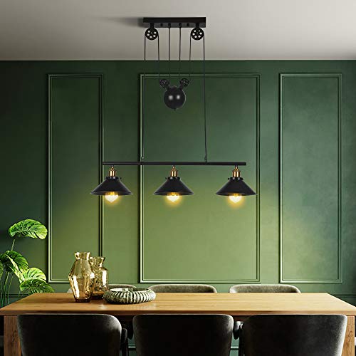 Lámpara de techo de tres luces, isla de cocina, regulable, industrial, rústica, firme, vintage, para cocina, comedor, hogar