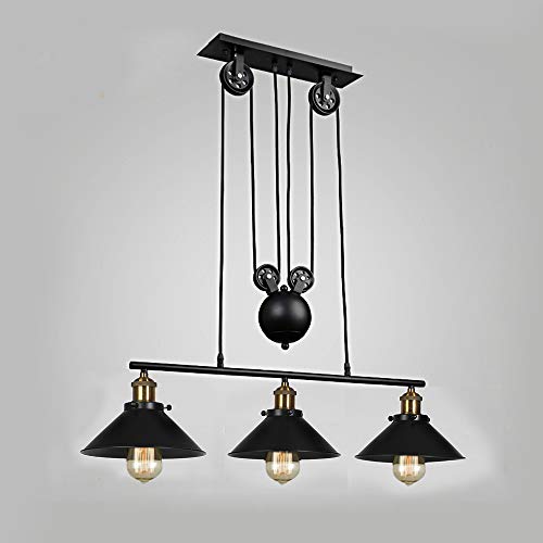 Lámpara de techo de tres luces, isla de cocina, regulable, industrial, rústica, firme, vintage, para cocina, comedor, hogar