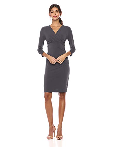Lark & Ro Crepe Knit Empire Cross Over Wrap Dress Vestido, Grey Ebony, 12