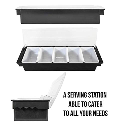 LARRY SHELL Condimento dispensador plástico Caja Bandeja Recipiente congelado Ensalada Vegetal Fruta Plato refrigerado Caddy con Tapa para Bar Familia Trabajo Catering y Fiesta 6 Compartimentos