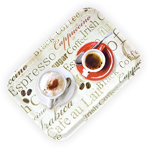 Lashuma - Bandeja de melamina grande, con estampado, diseño de expreso, bandeja de bebidas rectangular 38 x 26 cm