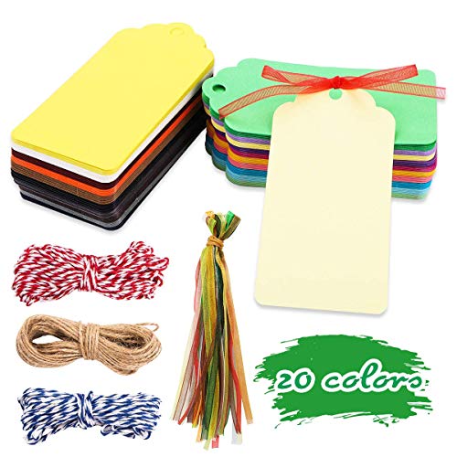 LATERN 200 Piezas 20 Colores Etiquetas De Regalo Con Agujero, Etiquetas Kang De Papel Kraft Con 4 Cuerdas De Rollo, Etiquetas Colgantes De Rectángulo Para Regalos De Navidad Favores Fiesta Bricolaje