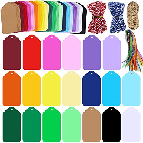 LATERN 200 Piezas 20 Colores Etiquetas De Regalo Con Agujero, Etiquetas Kang De Papel Kraft Con 4 Cuerdas De Rollo, Etiquetas Colgantes De Rectángulo Para Regalos De Navidad Favores Fiesta Bricolaje