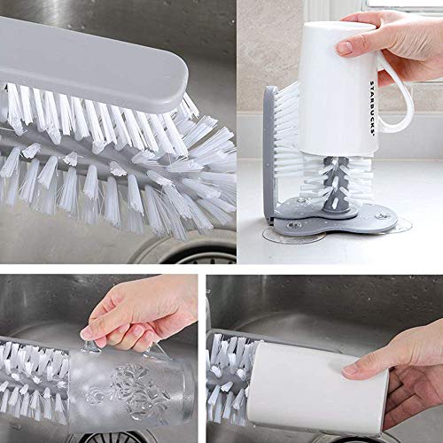 Lavadora de Vidrio con Doble, Cepillo de Botella con Ventosas Cocina Limpiador de Vasos,Cocina Doble Cepillo Giratorio para Barra de Cocina Lavado Herramientas Cristalería