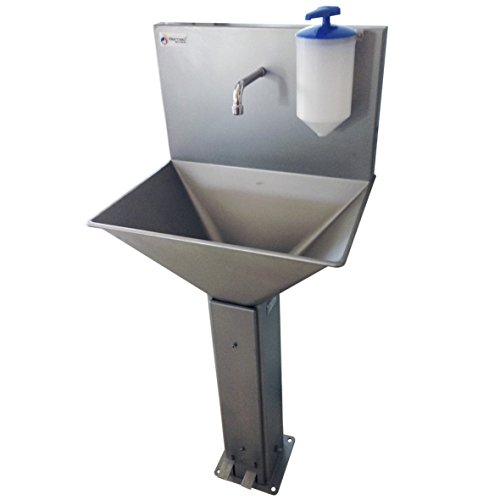 Lavamanos Industrial Inox con 2 Pedales Agua Fría y Caliente y Dosificador de Jabón