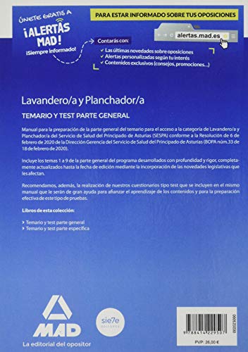 Lavandero/a y Planchador/a del Servicio de Salud del Principado de Asturias (SESPA). Temario y test parte general