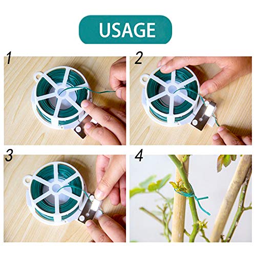 Lazos de Torcedura Plantas 2 PCS (100 Metros por Rollo) Alambre de Atar, Corbata para Plantas de Jardín, Bridas de Alambre Verde, con Cortador, PVC y Alambre de Hierro, para Jardinería Hogar Oficina