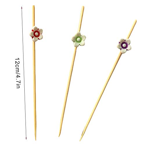 Ldawy Palitos de cóctel, 200 cuentas Palillos de cóctel de 4.7 Palitos de bambú natural hechos a mano para cócteles Aperitivos Frutas Postres Artículos de fiesta (Flor y corazón)