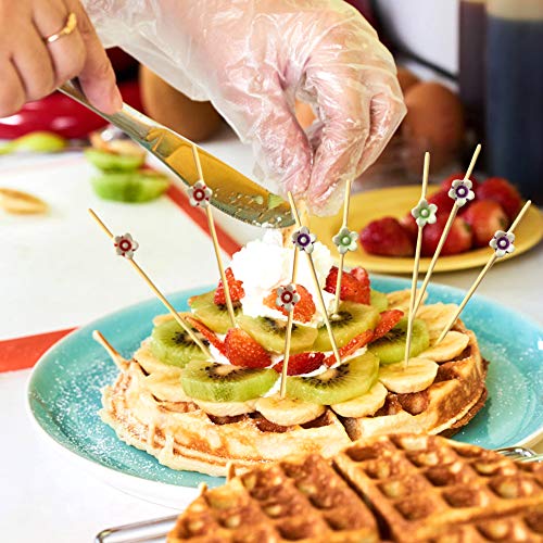 Ldawy Palitos de cóctel, 200 cuentas Palillos de cóctel de 4.7 Palitos de bambú natural hechos a mano para cócteles Aperitivos Frutas Postres Artículos de fiesta (Flor y corazón)