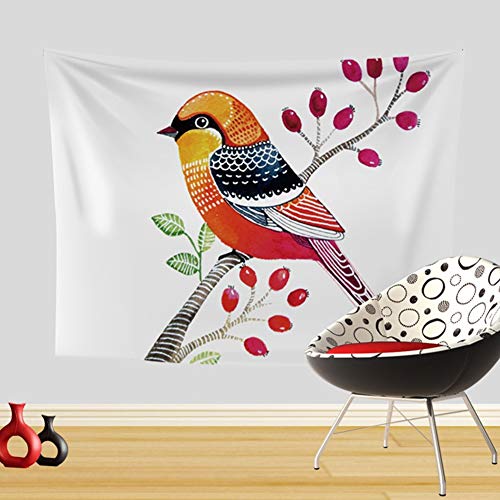 lddkw Tapiz Vívido Psicodélico Bohemio Fruta Roja Colorida del Pájaro Grande Paisaje De Vacaciones Decoración del Hogar Sala De Estar Dormitorio Impresión Digital Regalo De Navidad-150x130cm E121