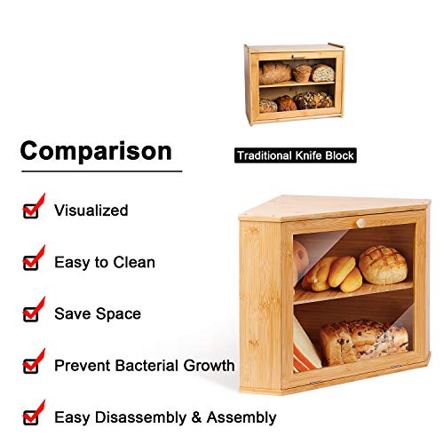 Leader Accessories Caja de pan y pastel de bambú natural, Caja de pan con tapa frontal plegable, Cesta de pan para cocina y panadería, etc, 39 x 18 x 23 cm