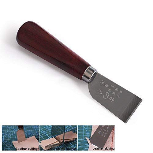 Leathercraft Cutting Knife,Buena Calidad Acero Inoxidable Pala Cuchillo de Corte de Piel Craft DIY Herramienta Corte de Cuero Chipping Peeling Skiver Cuchillo Biselador Herramienta con Mango de Madera