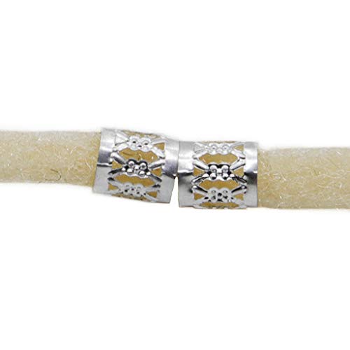 LEBQ 50 Piezas Dreadlocks Beads Anillos de Rastas de Aluminio Ajustables Decoración de Pelo Trenzado (Plateado)