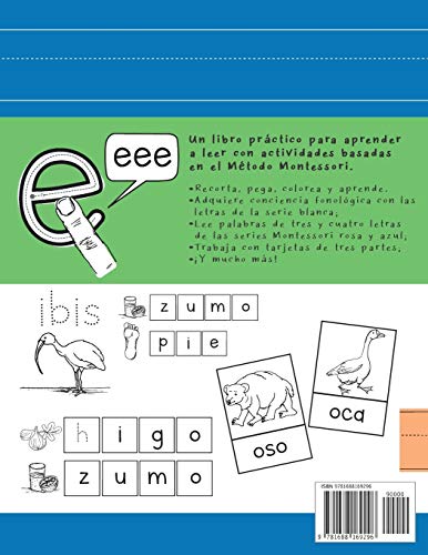 Leer con el Método Montessori: Cuaderno de actividades con letras, tarjetas y recortables
