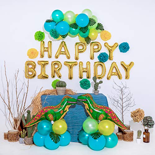 Lehoo Castle Decoración de Fiesta de Dinosaurio, Juego de artículos de Fiesta de 63 Piezas para niños, Decoraciones de cumpleaños para niños, Globos de Feliz cumpleaños, Flores de Pompones