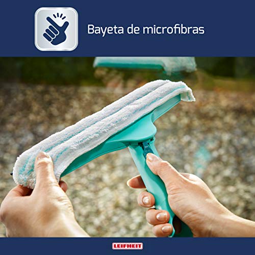 Leifheit Limpiacristales 3 en 1, limpiaventanas y marcos con regleta de goma y funda completa, rasqueta limpiacristales con articulación móvil