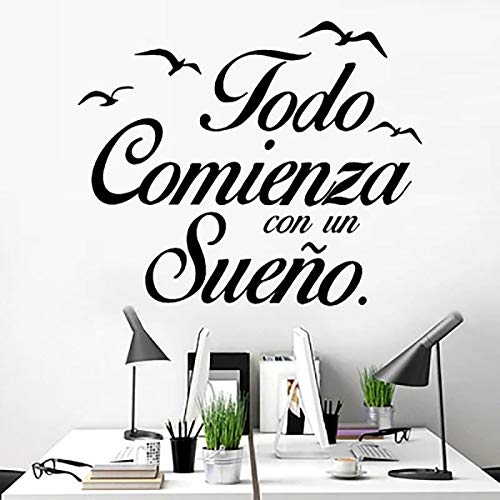 Leisial Pegatinas de Pared Adhesivo Extraíble “Todo Comienza con un Sueno” para Decoracion Arte Cuarto de Baño/Dormitorio/Cocina/Cafetería/Restaurante/Sala de Estar