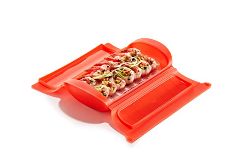 Lékué - Estuche de vapor con bandeja, 1-2 personas, color rojo