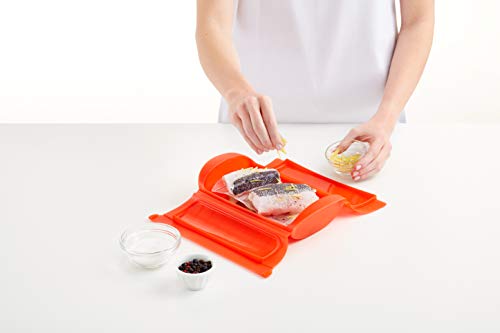 Lékué - Estuche de vapor con bandeja, 1-2 personas, color rojo
