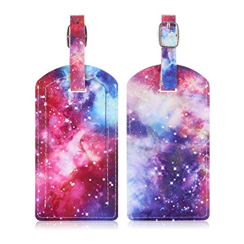 Leluckly1 Estuche de Cocina Multifuncional Patrón de Galaxy Textura de Cuero de Vaca Dibujo Coloreado Etiqueta de Equipaje de PU Etiqueta de identificación de Bolsa de Viaje
