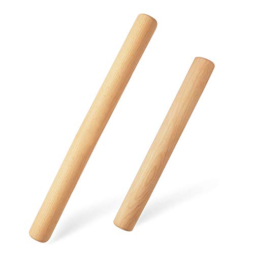 LEMCASE Rodillo de Madera - Rolling Pin - Rodillo de Amasar de Haya Sin Mango, Accesorios para Hornear Galletas, Pizza, Pastel, Pasta para Masa (Juego de 2 Piezas)