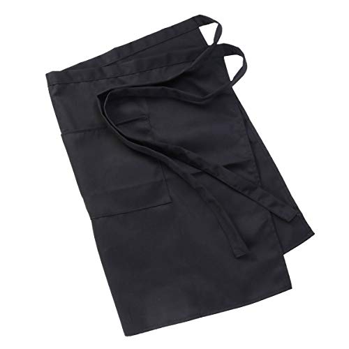 LEORX Delantal de cintura cocina cocina delantal de camarero corto delantal con bolsillos dobles (negro)