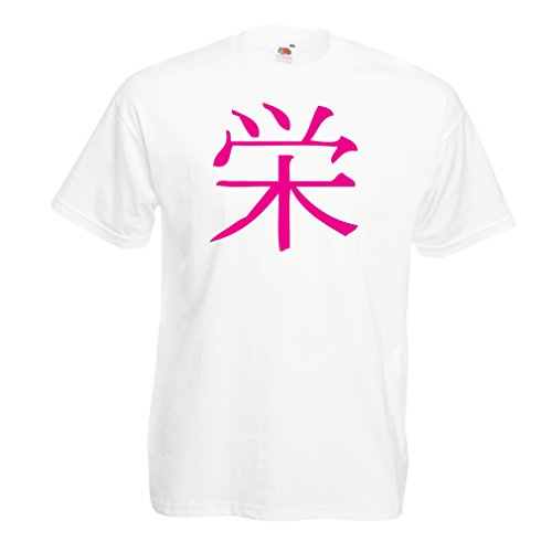 lepni.me Camisetas Hombre Insignia de Prosperidad - Símbolo de Kanji Chino/Japonés (XXX-Large Blanco Magenta)