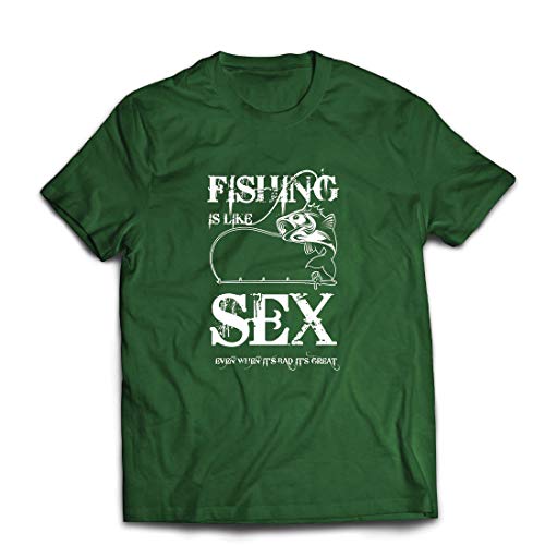lepni.me Camisetas Hombre La Pesca es Genial, Citas de Humor, Divertidas Ideas de Regalos de Pescadores (Small Verde Oscuro Multicolor)