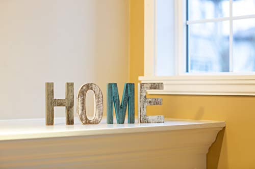 Letras de madera decorativas "HOME" - Letras de madera grandes para decoración de paredes en azul rústico, blanco y gris-Decoración rústica del hogar para la sala de estar - Rustico Home Decor Acentos