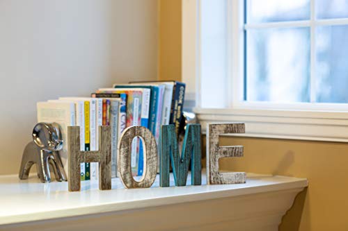 Letras de madera decorativas "HOME" - Letras de madera grandes para decoración de paredes en azul rústico, blanco y gris-Decoración rústica del hogar para la sala de estar - Rustico Home Decor Acentos