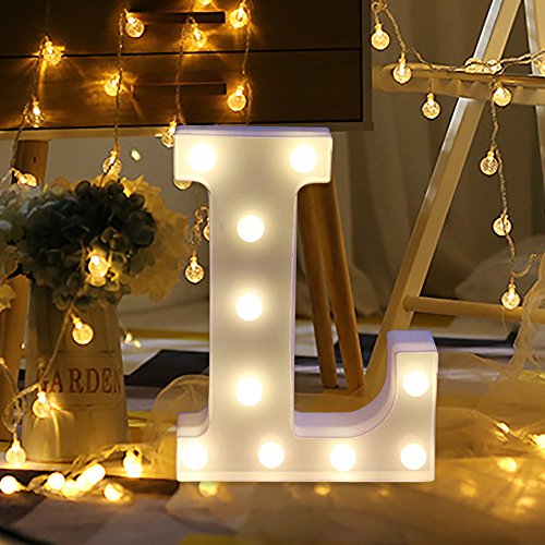 Letras Led Letras Decorativas Letras Alphabet Light Luces De Espejo Del Alfabeto A-Z con Luces de LED para Decoración de DIY Wedding Party Dormitorio Decoración (L)