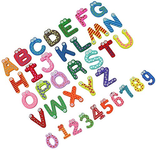 letras magnéticas Fiyuer 82 Pcs números magnéticos letras madera alfabeto imanes juguetes magnéticos bebes Incluye Mayúsculas Minúsculas y Símbolos Matemáticos para Niños