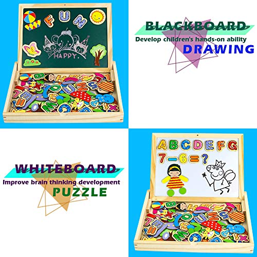 Letras Magneticas Niños Pizarra Magnética Infantil 90 Piezas Tablero Magnético de Dibujo de Madera de Doble Cara Rompecabezas Juguetes Educativos para Niños (Número y Letra)