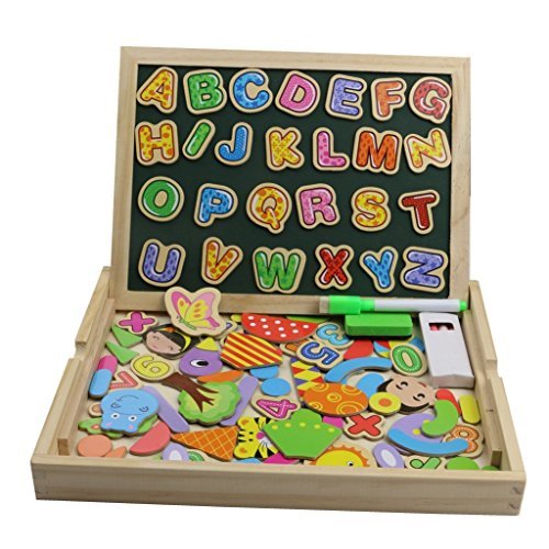 Letras Magneticas Niños Pizarra Magnética Infantil 90 Piezas Tablero Magnético de Dibujo de Madera de Doble Cara Rompecabezas Juguetes Educativos para Niños (Número y Letra)