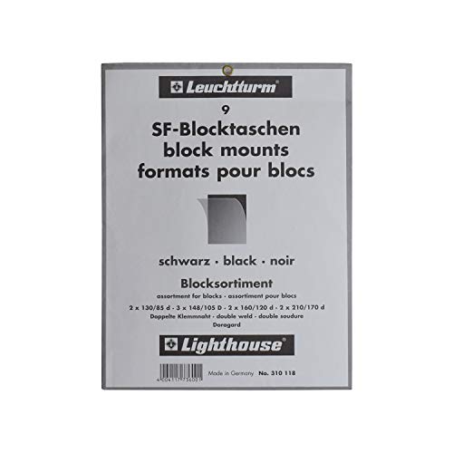 Leuchtturm 310118 Surtido Filoestuches para Bloques, 9 Medidas Diferentes, Fondo Negro