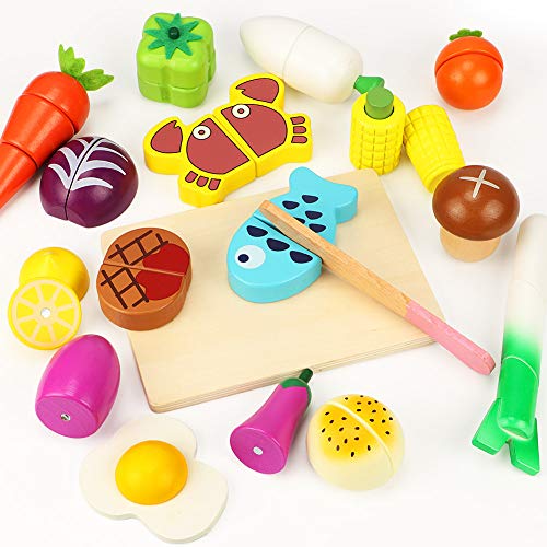 Lewo Frutas de Corte Set de Verduras Magnetic Wooden Food 33 Piezas Juego de imaginación Kitchen Early Educational Toys para niños pequeños Chicas