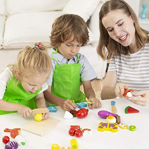 Lewo Frutas de Corte Set de Verduras Magnetic Wooden Food 33 Piezas Juego de imaginación Kitchen Early Educational Toys para niños pequeños Chicas
