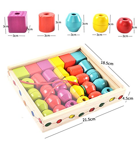 Lewo Madera Gran Jumbo Cuentas de Encaje para niños Montessori Juguetes educativos 30 Piezas con 2 Lazos