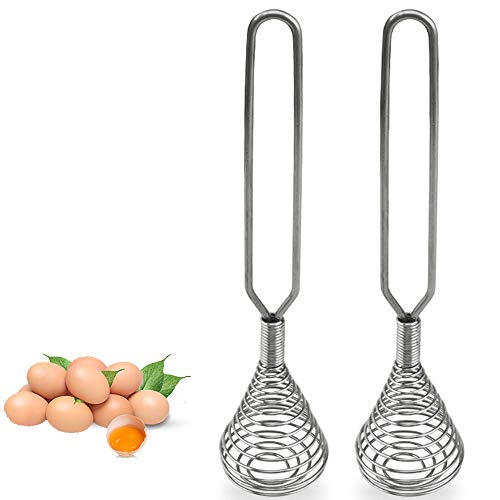 Lezed Batidora de Mano batidor de Alambre Batidor Manual de Acero Inoxidable para Huevos Leches Repostería Varillas de batir con muelle Mezclador batidor de Huevo del Estilo de la manivela 2 Piezas