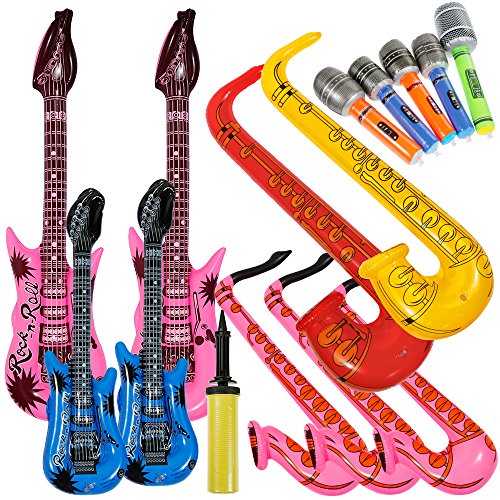 Lictin 14 pcs Inflables de Juguete Inflable Guitarra micrófono saxofón música Prop para Fiesta,Piscina(Multi tamaños)